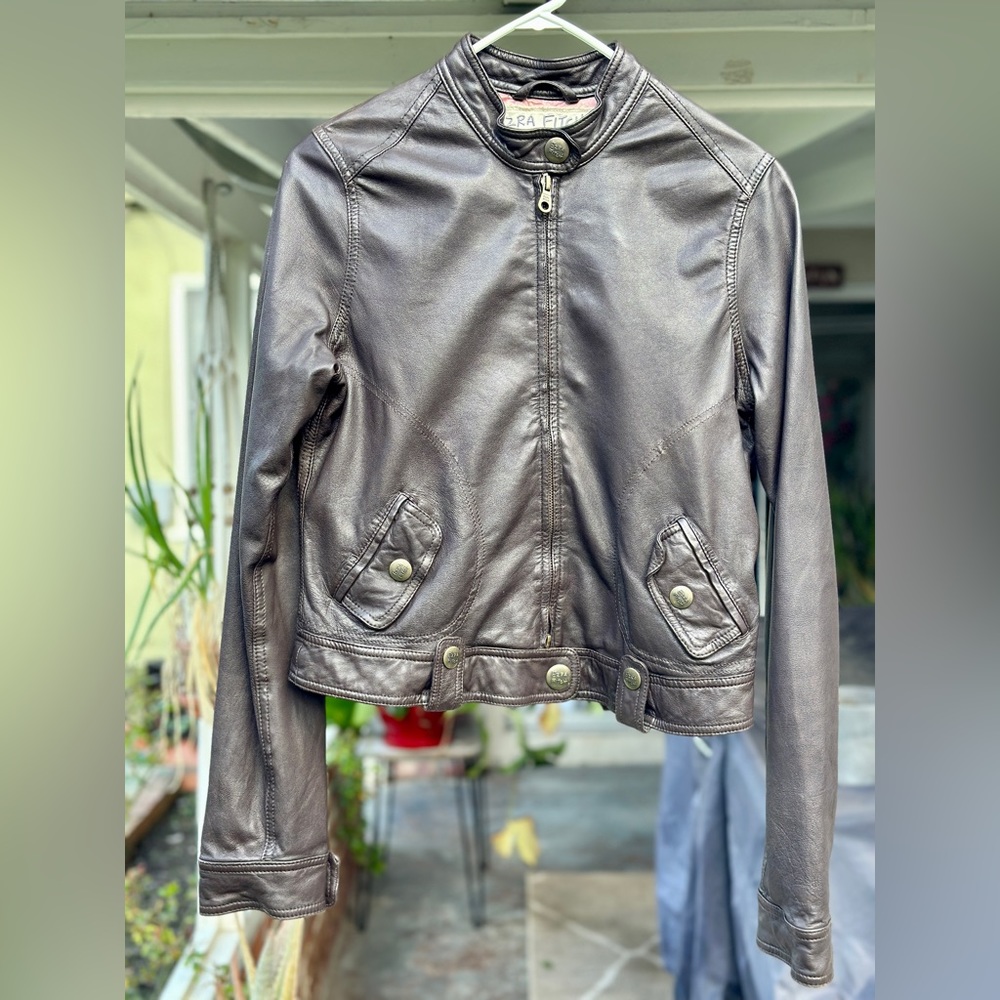 Ezra Fitch Brown Leather Moto Jacket - Womens L - EUC